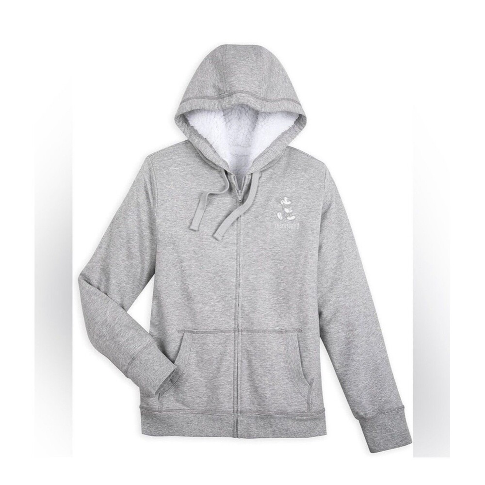 Disneyland Sherpa Fleece Lined Hoodie Sweatshirt Mickey Mouse Grey 1X